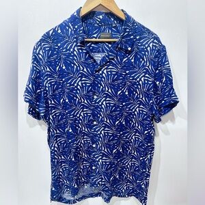 Dan John Tropical Leaf Print 100% Viscose Short Sleeve Button-Up Shirt Size M